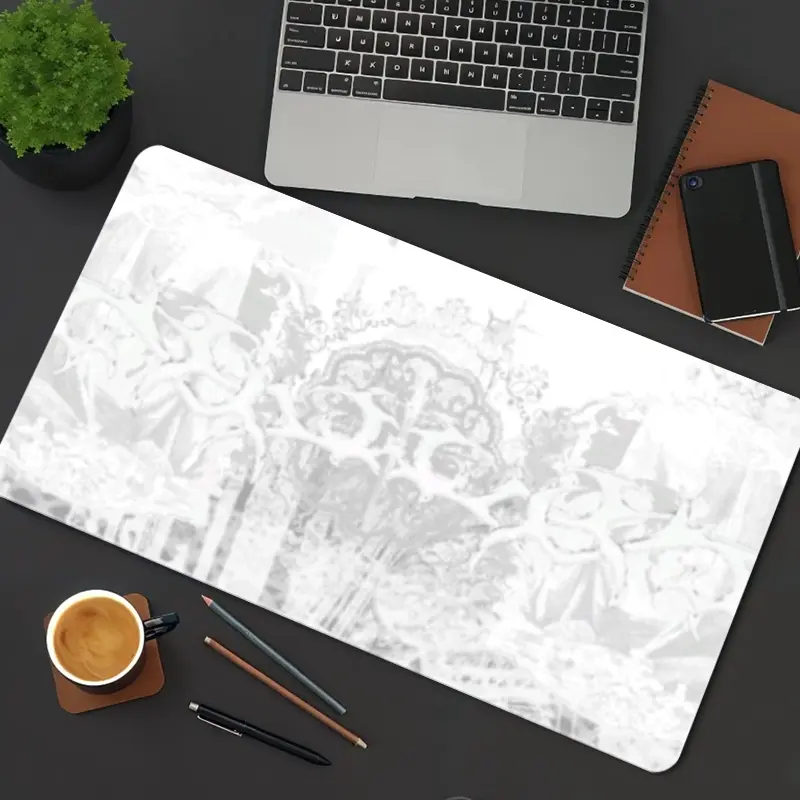 Abstract Floral White Mouse Pad Elegant Gaming Mouse Pads White Mousepad XXL Rubber Stitched Edges Keyboard Pad Desk Pad Mat Aesthetic Desk Accessories Large Extended Desk Decor For Office Desktop Accessory Office Supplies Computer Accessories For Desk