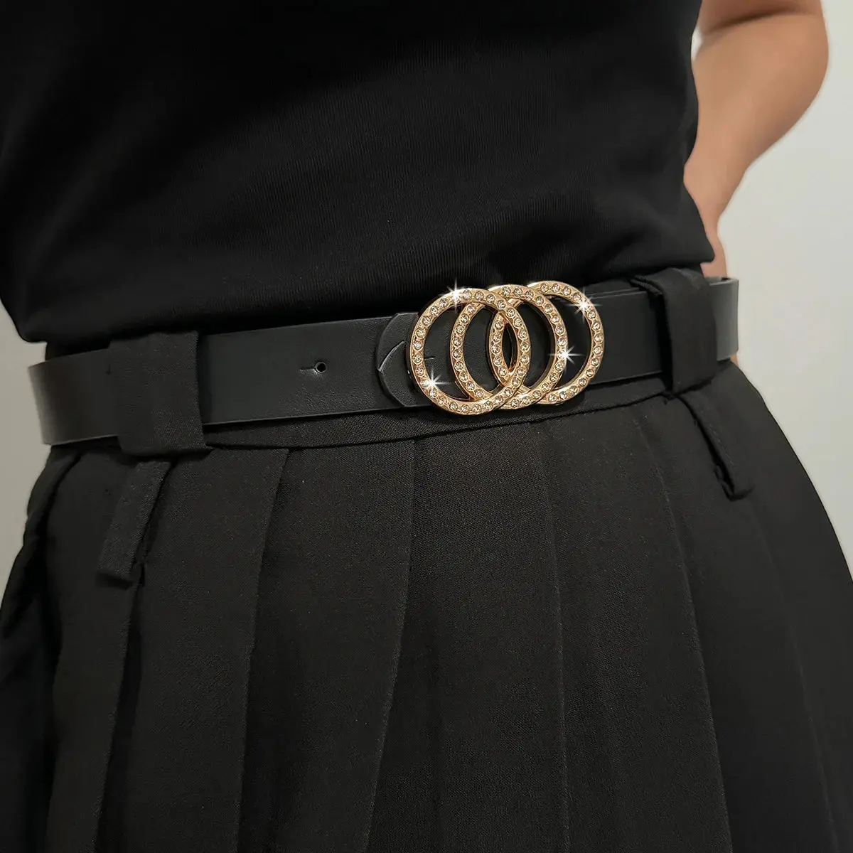Designer PU Leather Belt with 3-Ring Alloy Buckle