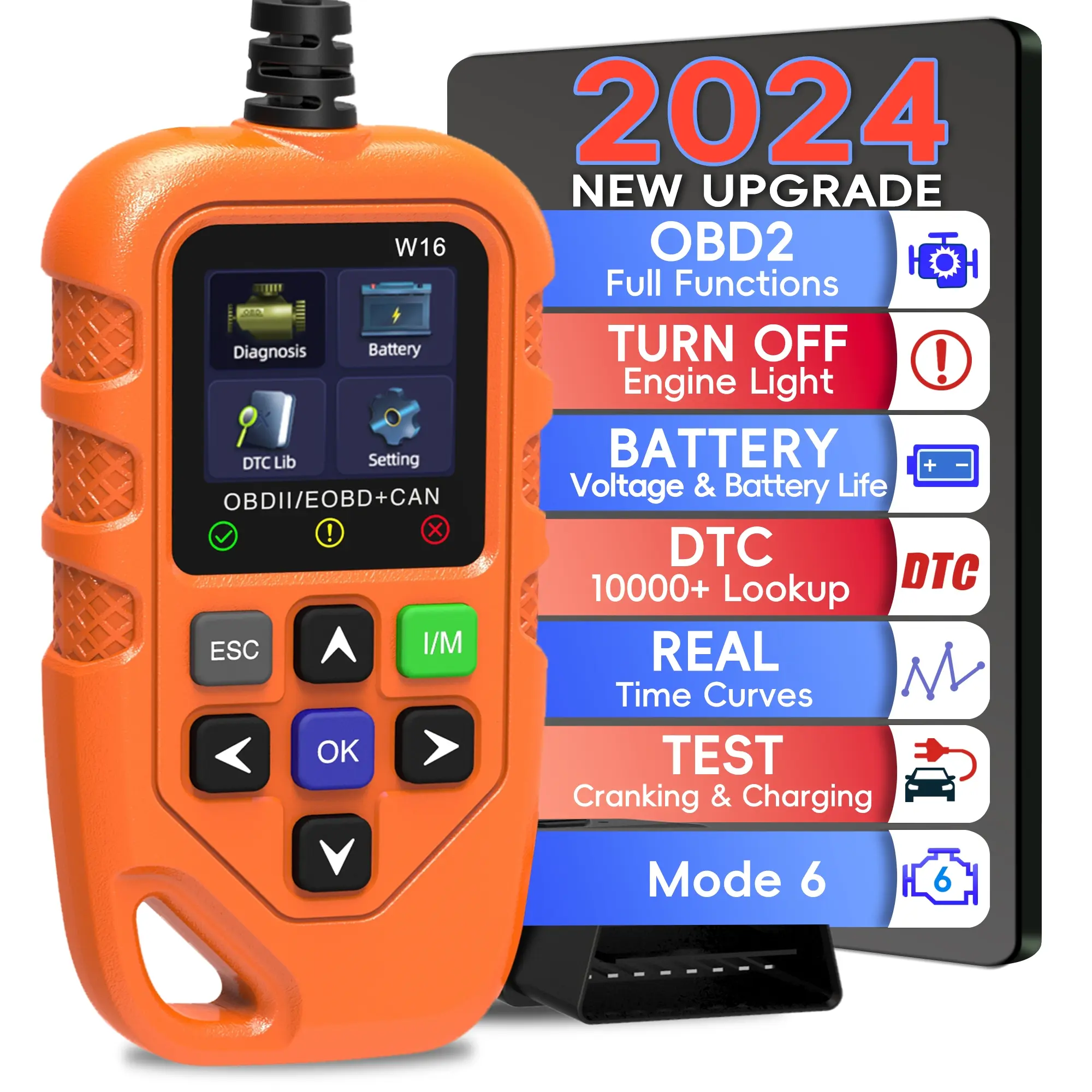 Obdii Eobd Scanner Diagnostic Tool Car Code Reader, Engine Fault Code Reader, Enhanced New Version 1996 and Up, Automotive Scan Tool, Vehicle Diagnostic Tool