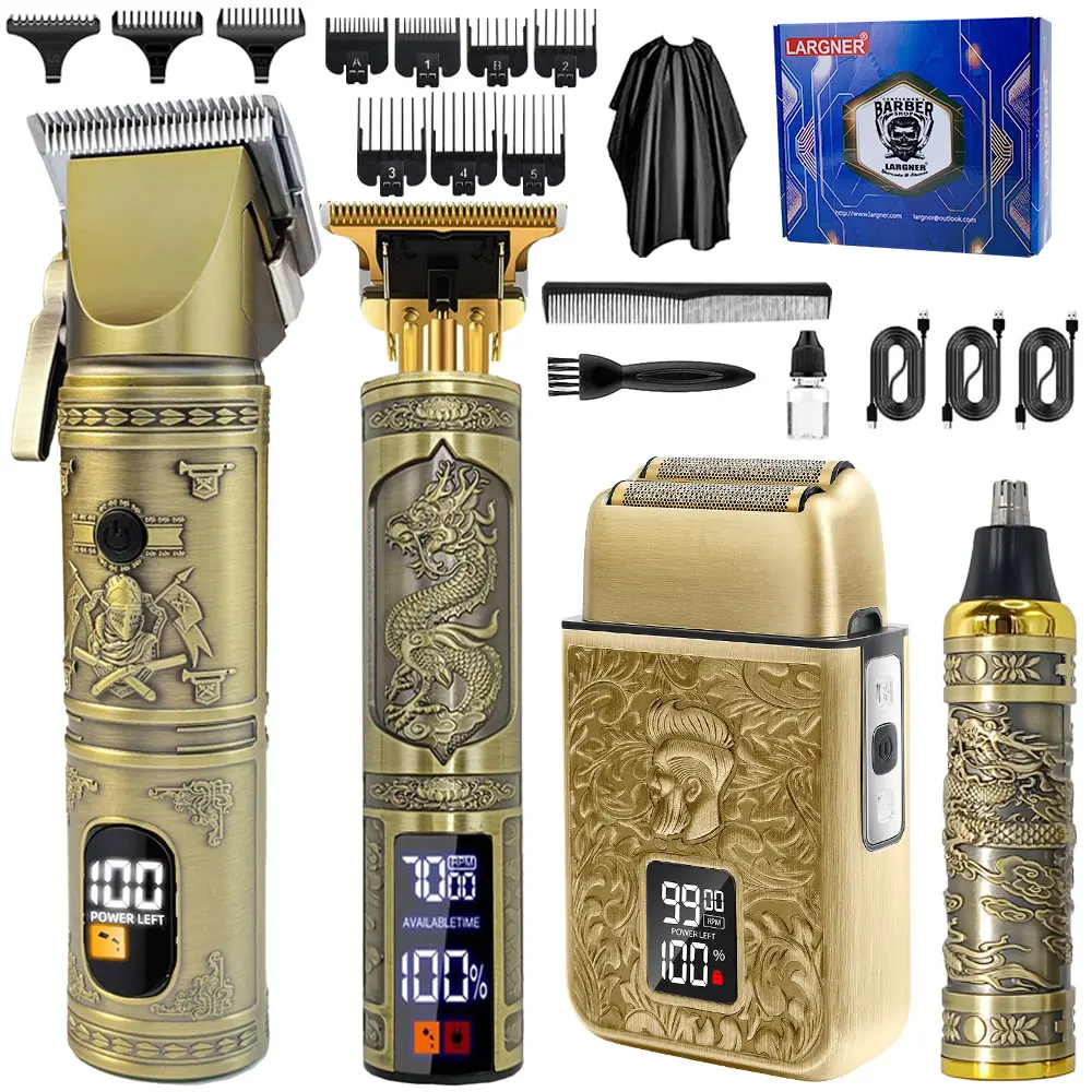 Professional Largner Hair Clippers for Men, Multifunctional Hair Trimmer, Cordless Beard Trimmer Kit, Electric Shaver with LED Display, Ideal for Barbershop Use