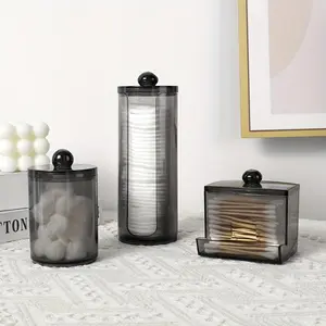 Clear Storage Box, 3 Counts/set Modern Simple Storage Jar with Lid, Bathroom Accessories Set, Home Organizer for Cotton Swab, Ball, Pads, Floss, Bottles, Bathroom Organizer Supplies, Bathroom Essentials Accessories