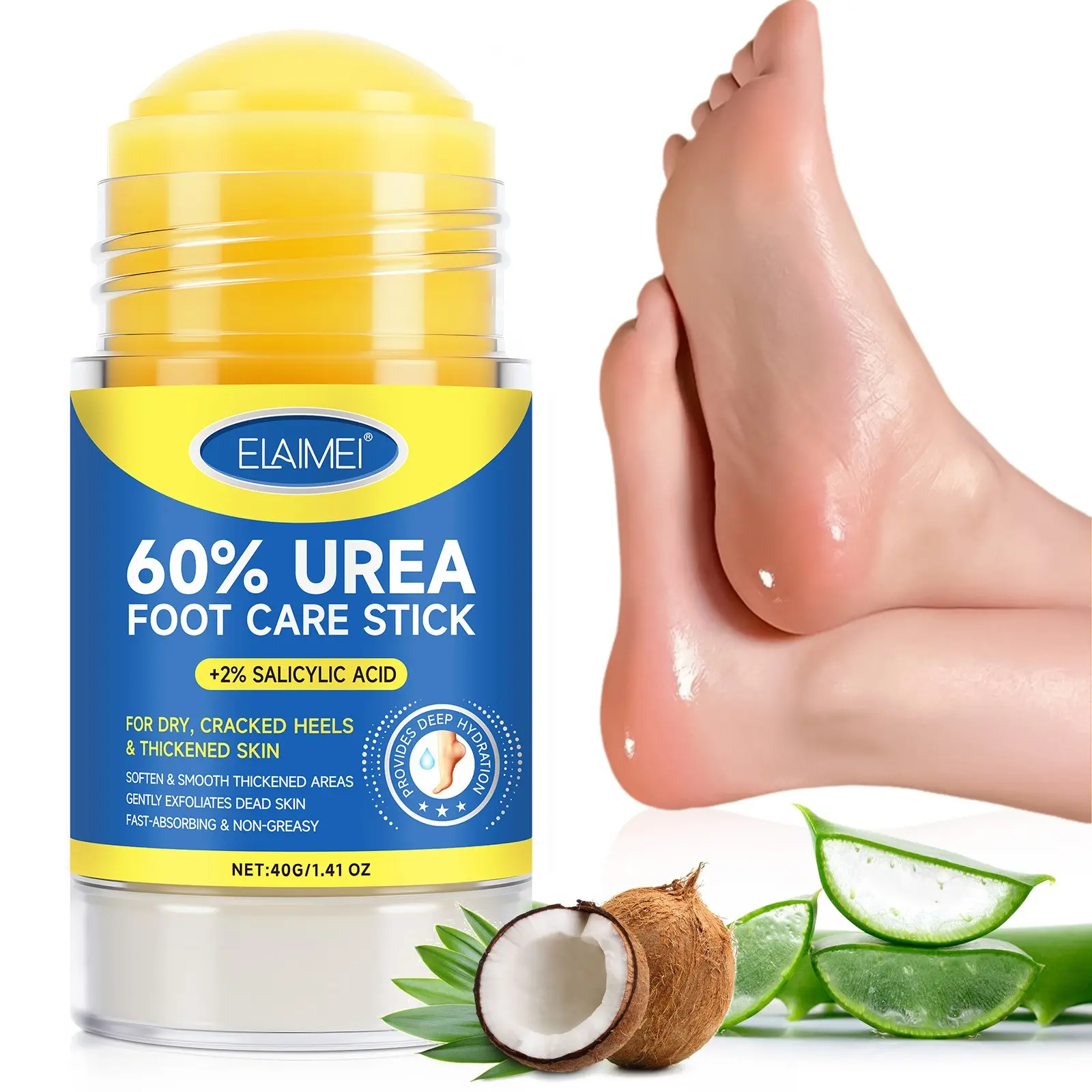 60% UREA FOOT CARE STICK,Natural, Gentle formula, portable design for easy application, Deep moisturizing care for dry and cracked skin, Long-lasting nourishment, Cracked Heel Repair, Suitable for men and women, Foot cream for hydrating and protecting