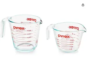 2 Piece Glass Measuring Cup Set, Includes 1-Cup, and 2-Cup Tempered Glass Liquid Measuring Cups, Dishwasher, Freezer, Microwave, and Preheated Oven Safe, Essential Kitchen Tools