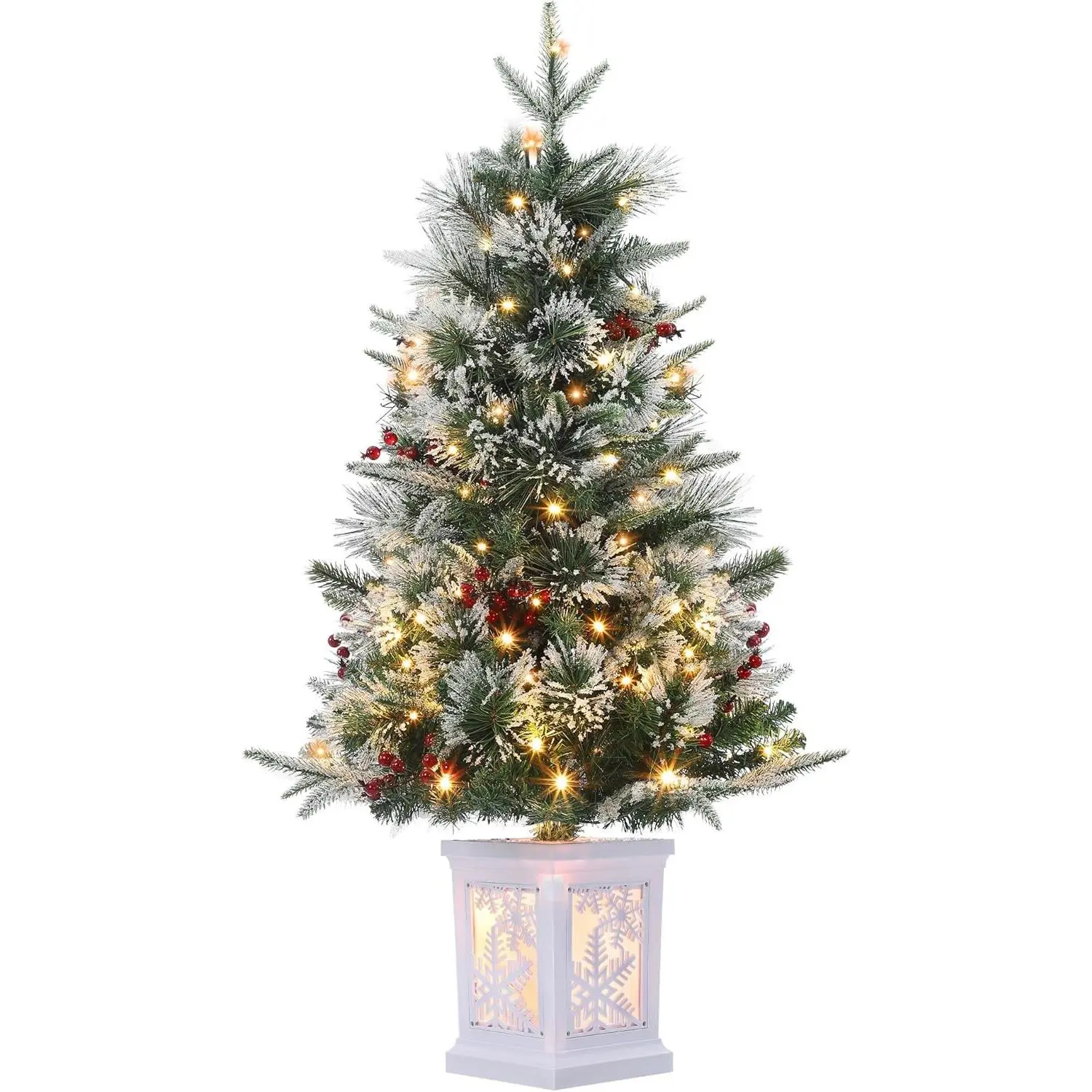 3 Ft Pre-Lit Christmas Tree, Christmas Tree with 78 Led Lights, Battery-Powered, Artificial Tree with Illuminated Base, Indoor/Outdoor Decor-1pcs Faux Insert Decoration Ornaments
