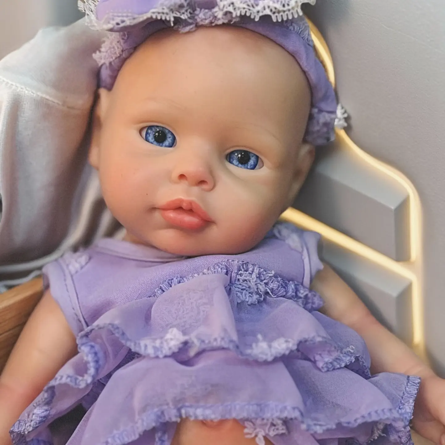 13 Inch Adorable Full Body Solid Silicone Reborn Girl Doll With Purple Dress  Painted Bald 3D Painted Skin Soft Touch Feeling Washable Handmade Newborn Baby  Doll For Children's Gift And Present -