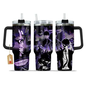 STORMMECH- Solo Leveling Sung Jin-Woo 40oz Tumbler With Handle – Shadow Monarch Stainless Steel Travel Mug, Anime Iced Coffee Cup, Manhwa Gift for Otaku & Gamer