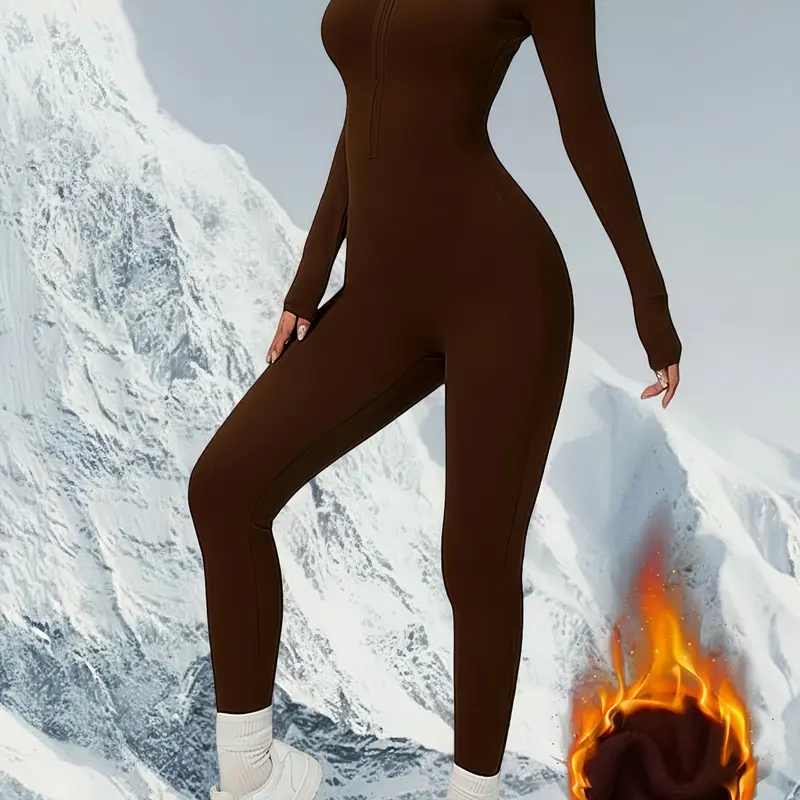 Autumn Winter Thin Fleece Zipper Long Sleeve Yoga Jumpsuit, Gym Sports Tight Fit Onesie, Moisture Wicking Ski Suit, Quick Dry Warm, Quick Drying Jumpsuit, Skinny Jumpsuit, Workout Jumpsuits, Sportswear Jumpsuit