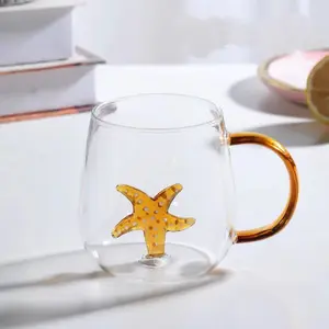 Creative Starfish Design Beer Glass, Cute Transparent Coffee Cup, Heat-Resistant Home Use, Unique Aquarium Style Drinking Vessel
