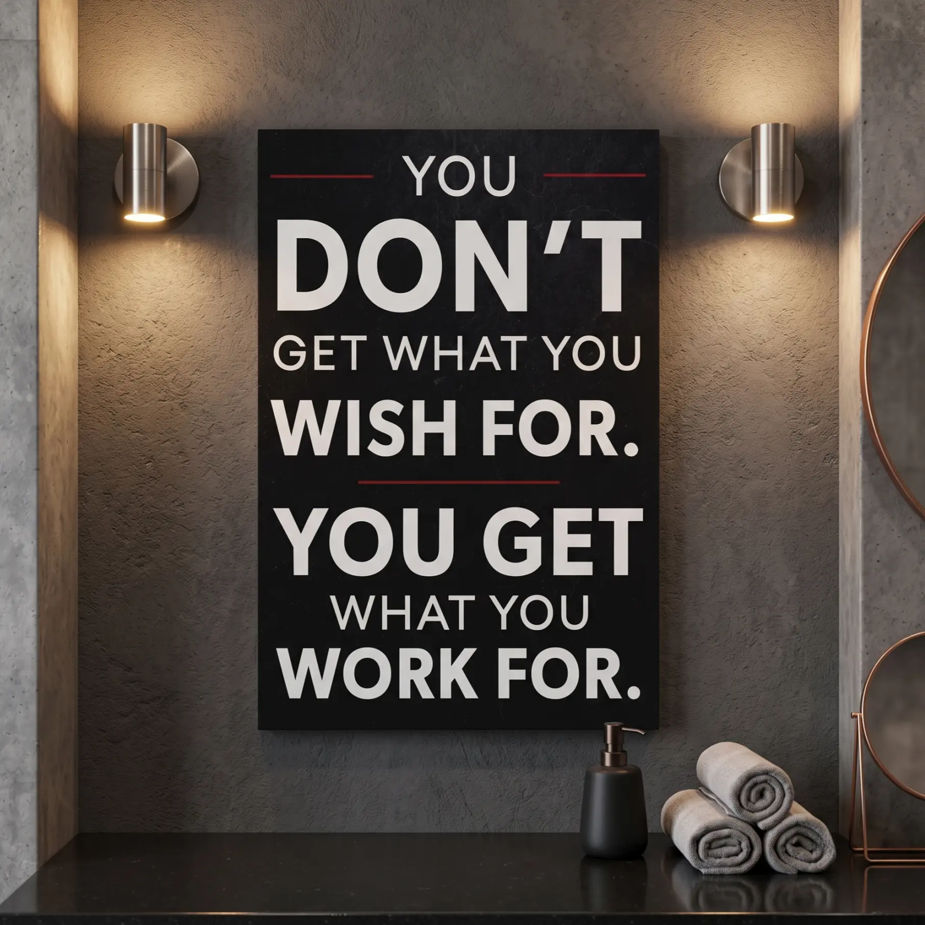 "You Get What You Work For" Motivational Canvas Wall Art - Premium 2:3 Proportions Wrapped Fabric, Black Typography Positive Quotes Poster for Office Gym