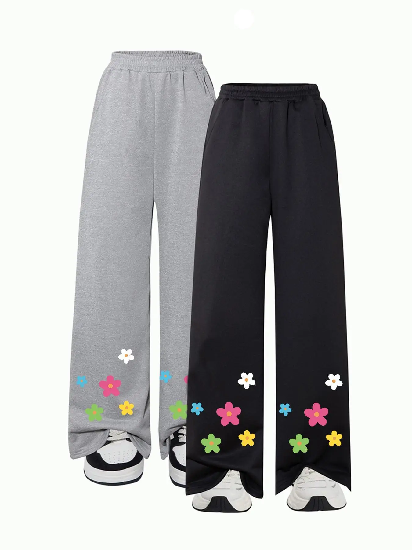 Girl's Floral Print Sweatpants, Casual Comfy Trousers for Daily Wear, Kids Bottoms for All Seasons