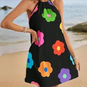Haltered Floral Print Beach Dress For Women Summer Mini Dress