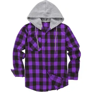 Men's Flannel Hooded Shirt Jacket - Long Sleeve, Button-Down Plaid, with Pocket (Casual Stylish)