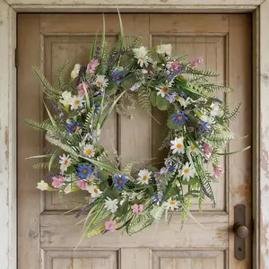 Spring Summer Door Decor Wreath, 22 Inch Daisy Lavender Wreath, Suitable for Farmhouse Porch Wall Window Home Decoration, Indoor Outdoor Use