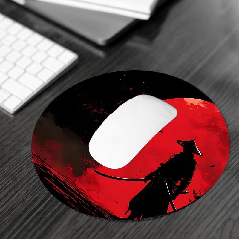 Samurai & Red Moon Pattern Mouse Pad, Rectangle Gaming Mouse Pad, Non-slip Rubber Base Keyboard Mat for Home Office Desk Accessories