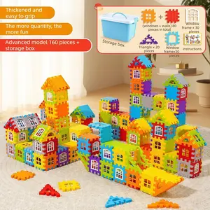 160 Piece House Building Blocks Set, Educational Puzzle Toys for Kids Aged 3+, Brain Development, Portable Plastic Construction Kit