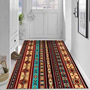 【Velvet + 850g/m² + Anti-slip dotted backing】1pc Rich exotic colors, tribal striped geometric pattern rug, comfortable and beautiful, versatile in decorating styles, high-definition pattern printing with double-locked edges.