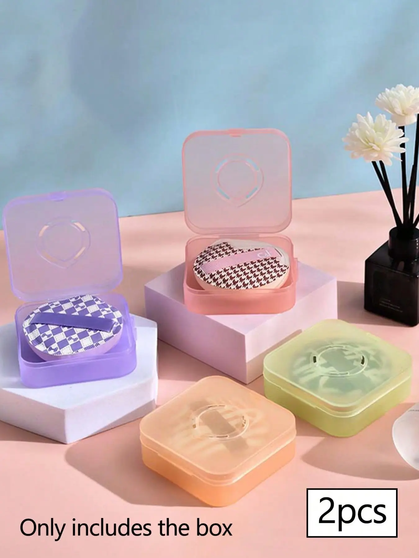 Makeup Puff Cosmetic Storage Box, Makeup Container Set in Pastel Colors, Portable and Breathable Design for Daily and Travel Use, Ideal for Accessories and Organizing