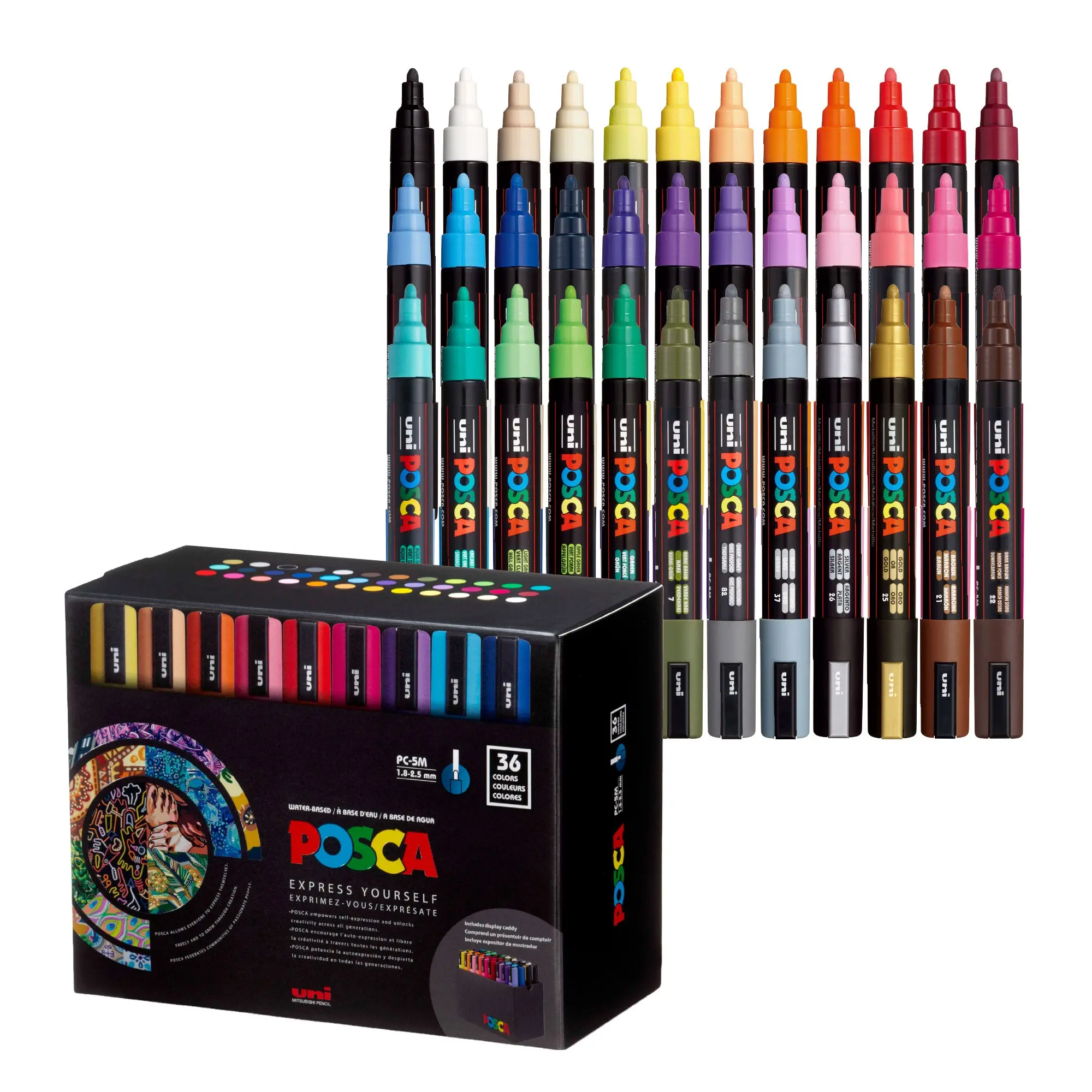 uni® POSCA® PC-5M Water-Based Paint Markers with Display Caddy