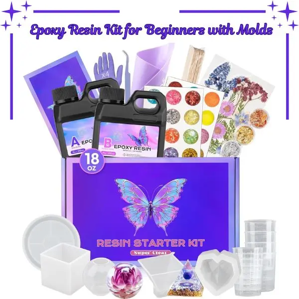 Epoxy Resin Kit for Beginners with Molds – 18oz Crystal Clear Epoxy Resin, Complete DIY Craft Supplies Set for Jewelry & Art Projects | Perfect Christmas Gift