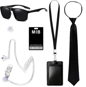 6Pcs Agent Costume Secret Security Service Costume Accessories Earpiece Sunglasses Zipper Ties ID Card for Halloween - Home Improvement.