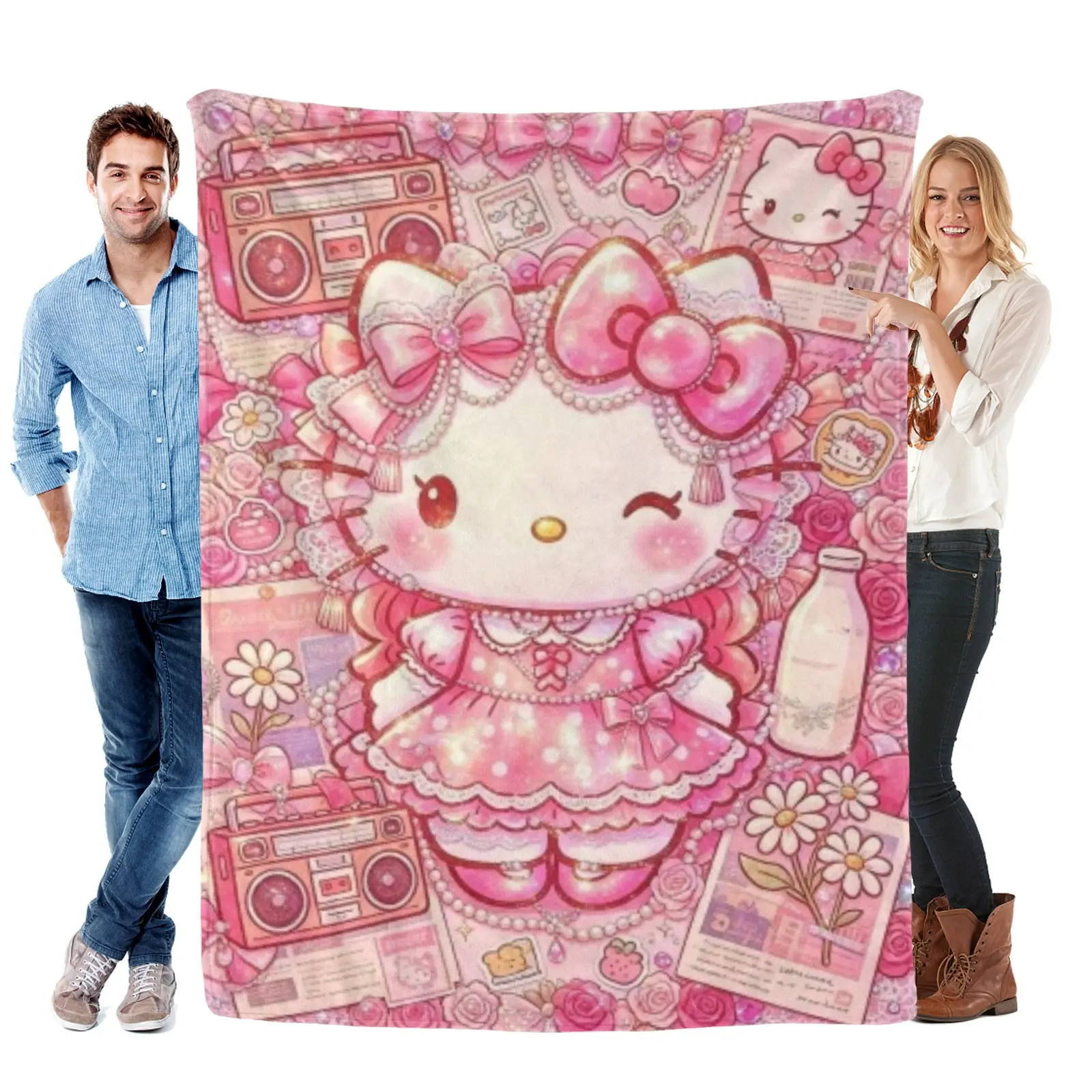 Sanrio Retro Scrapbook Hello Kitty Blanket, Plush Fleece Throw Blanket,Hello Kitty Blanket Adult,Hello Kitty Teen Girl Blanket For Holiday Gift
