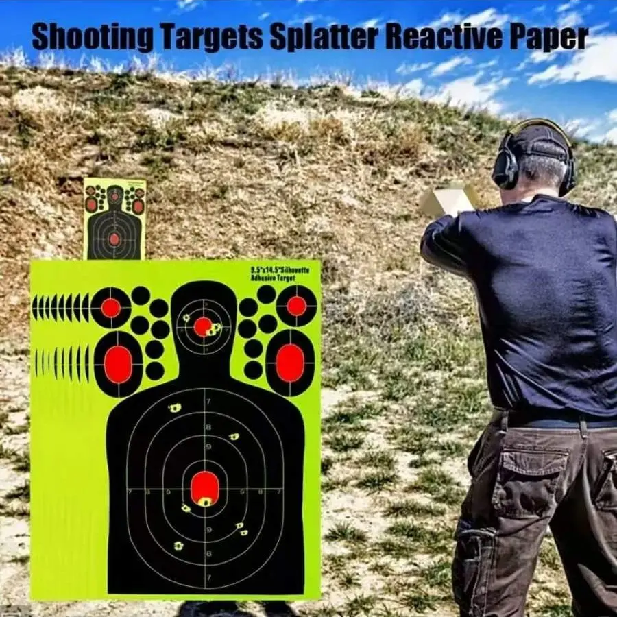 10pcs 14.5 Inch Human Body Shape Shooting Targets, Reactive Splatter Glowing Fluorescent Paper Targets, Shooting Training Accessories