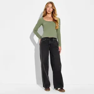 Women's Low-Rise Baggy Jeans - Wild Fable Black Wash 6