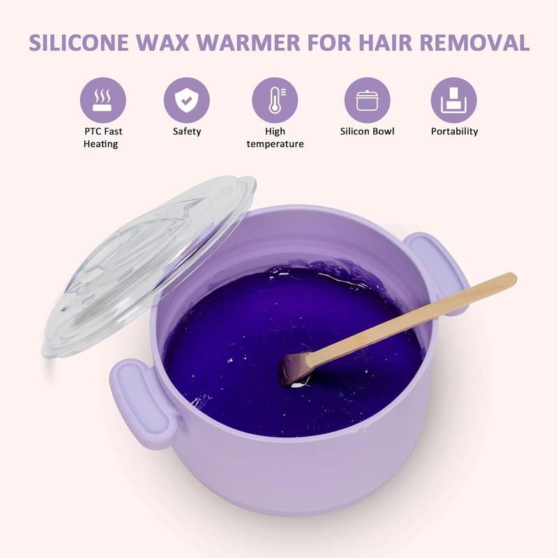 Silicone Wax Warmer For Hair Removal, Compact Portable Electric Wax Heater Machine With 3 Pack Wax Beads & 10 Sticks,For Soft and Hard Wax Beads Fast Heating, Home Gentle Waxing For  Eyebrows, Legs,Brazilian Full Body at Home Waxing Kit