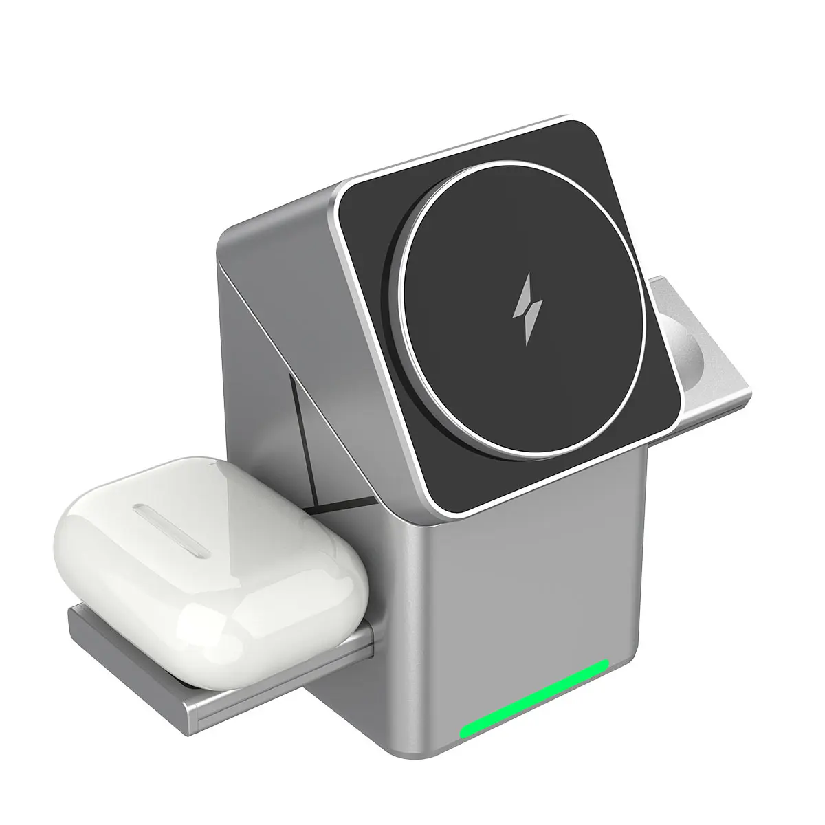 3 in 1 Wireless Charger Stand, Foldable, 15W Fast Charging Base For iPhone, Appel Watch Airpods and Android, Desk Charging Station, With Intelligent Overcharge Protection, Smartphone, Mobile, Desk Gadgets, Cellphone, Phone Charger