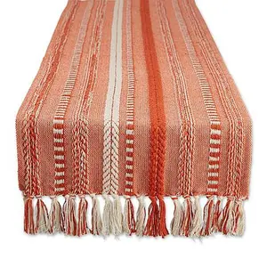 Design Imports 15" x 108" Braided Stripe Fringed Table Runner