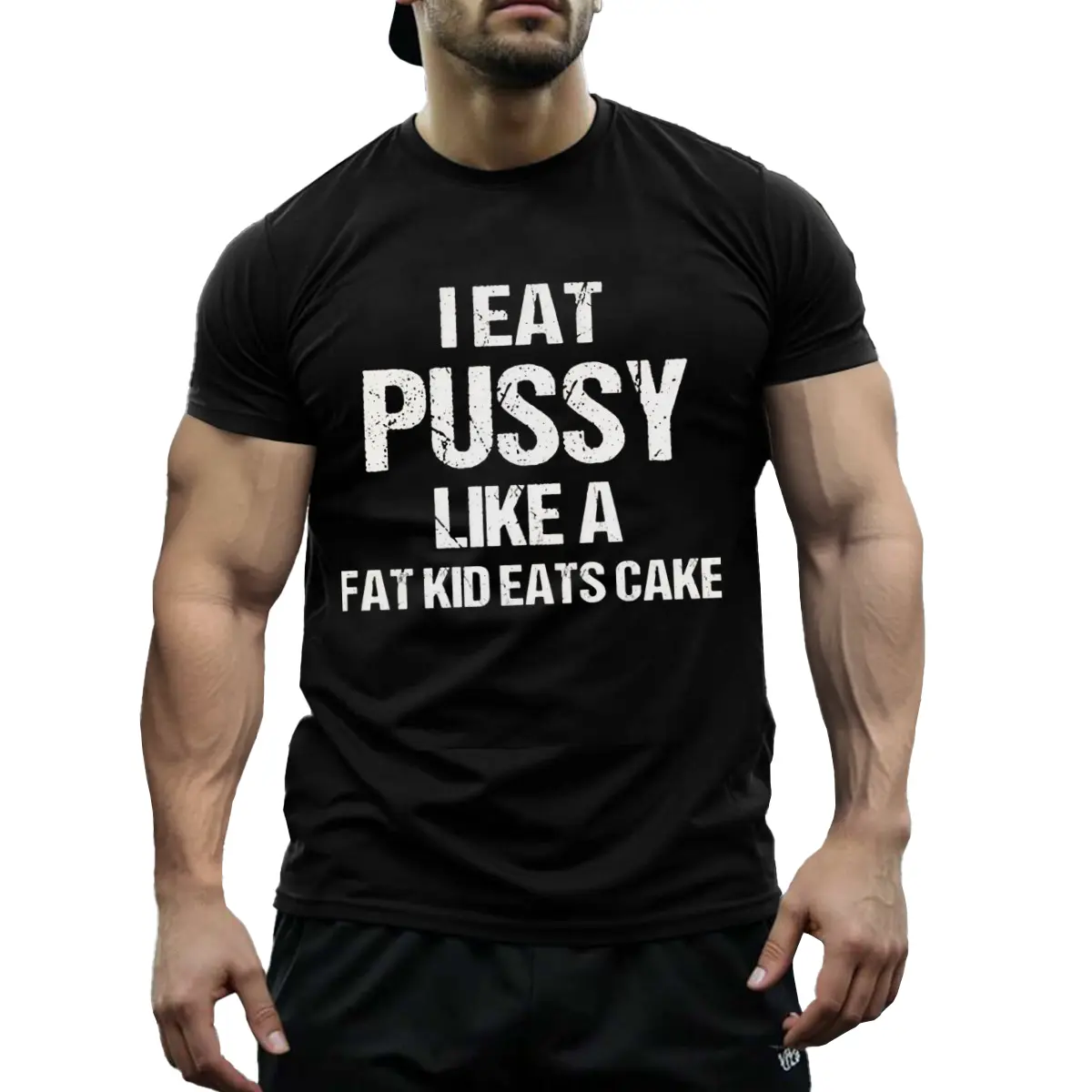 Menswear Unisex Short-Sleeve Round Neck T-Shirt - Soft Cotton Crewneck, Funny "I Eat Pizza Like A Fat Kid Eats Cake" Sarcastic Top for Daily Wear & Parties, Tops, Shortsleeve