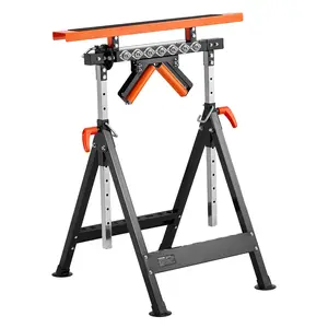 VEVOR 4-in-1 Roller Stand, 440 lb Load Capacity, 33-50 in Adjustable Height, Folding Heavy Duty with Rack & Polished Multi-directional Roller Head, for Table Saw Outfeed Woodworking Extension Support