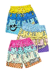 3-Piece Men's Ice Cream Print Beach Shorts, Vibrant Drop Design, Adjustable Drawstring Waist, Summer Poolside & Outdoor Activities