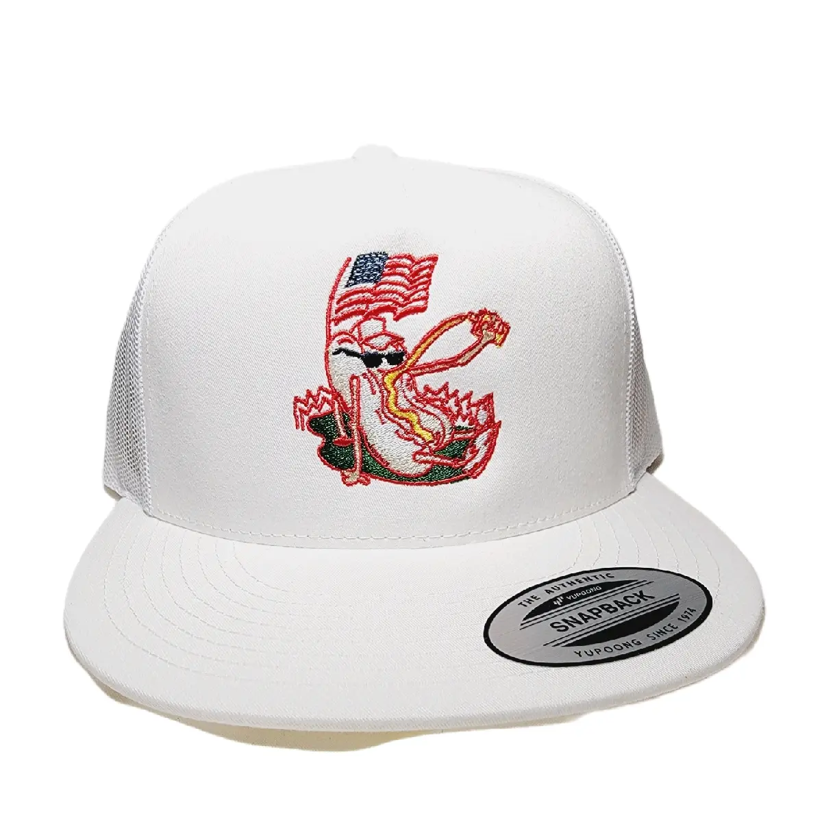 Lounging Hotdog Unisex Adjustable Snapback Trucker Hat - Flat Bill, Embroidered Golfer Design, Breathable Mesh Fabric, for Fishing, Hiking, Sports & Casual Outdoor Use, Snapback Trucker Hats, Solid Color, Adjustible