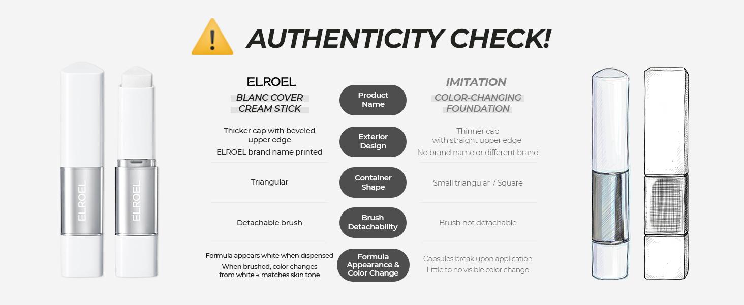 [ELROEL Official Store] ELROEL Blanc Cover Cream Stick V White - Korean Color-Changing Foundation Stick with Volufiline - Medium to Full Coverage Dewy Finish Base Makeup - Dual-Ended with Detachable Brush (13g, 0.04 oz)