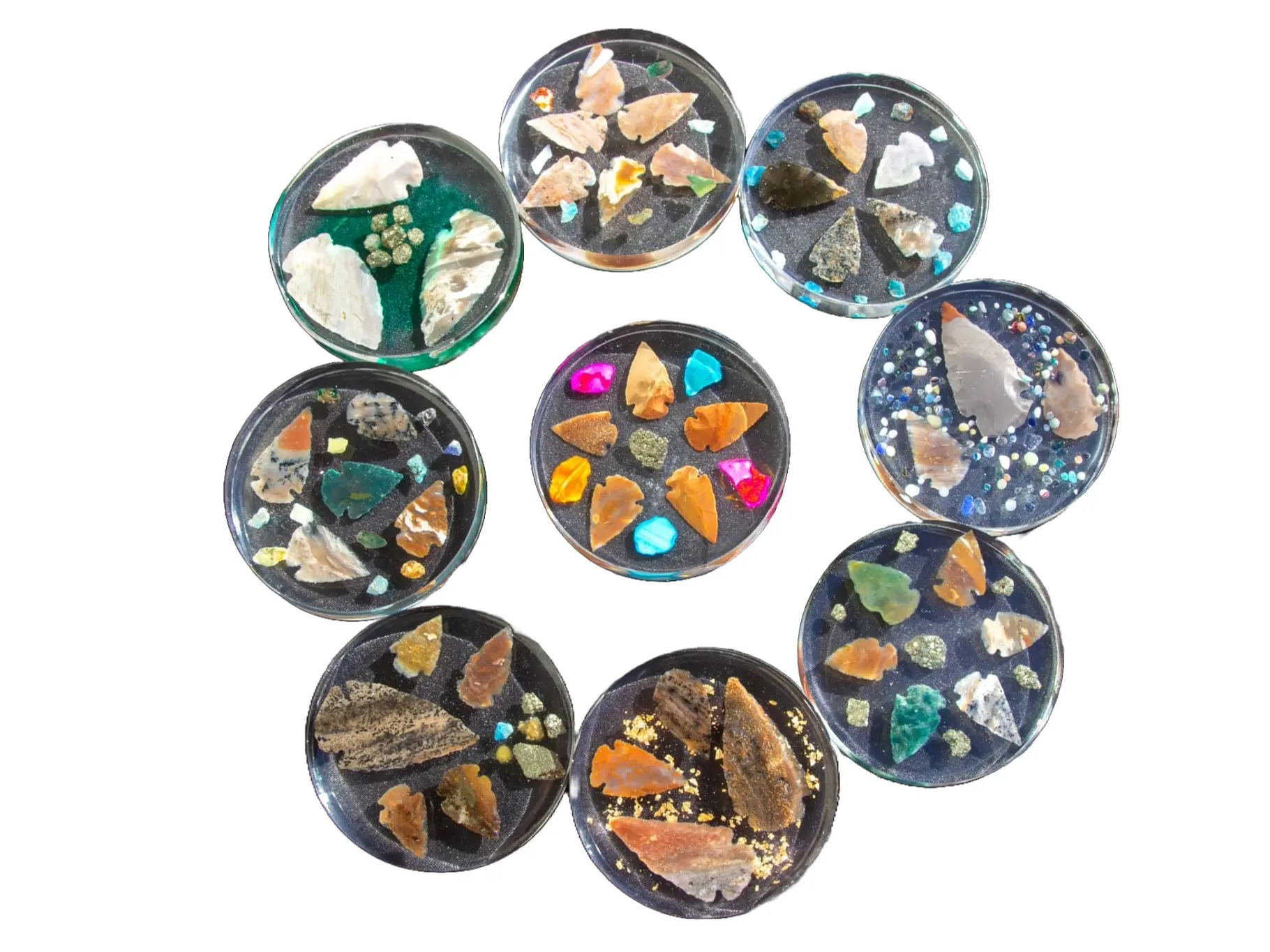Handmade Resin Coasters Set – Arrowhead Design, Decorative Drink Coasters, Colorful Epoxy Coasters for Coffee Table & Home Decor (3.75–4 Inch)