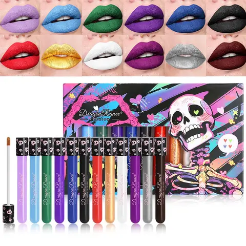 12-Piece Colorful Lip Gloss Set, Lip Kit Sets, Lipstick Makeup, Vampire Olive Mystic, Long-Lasting Matte Finish, Halloween Festival Makeup Kit