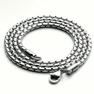 Stainless Steel Rectangular Box Chain Necklace For Men Jewelry Gifts