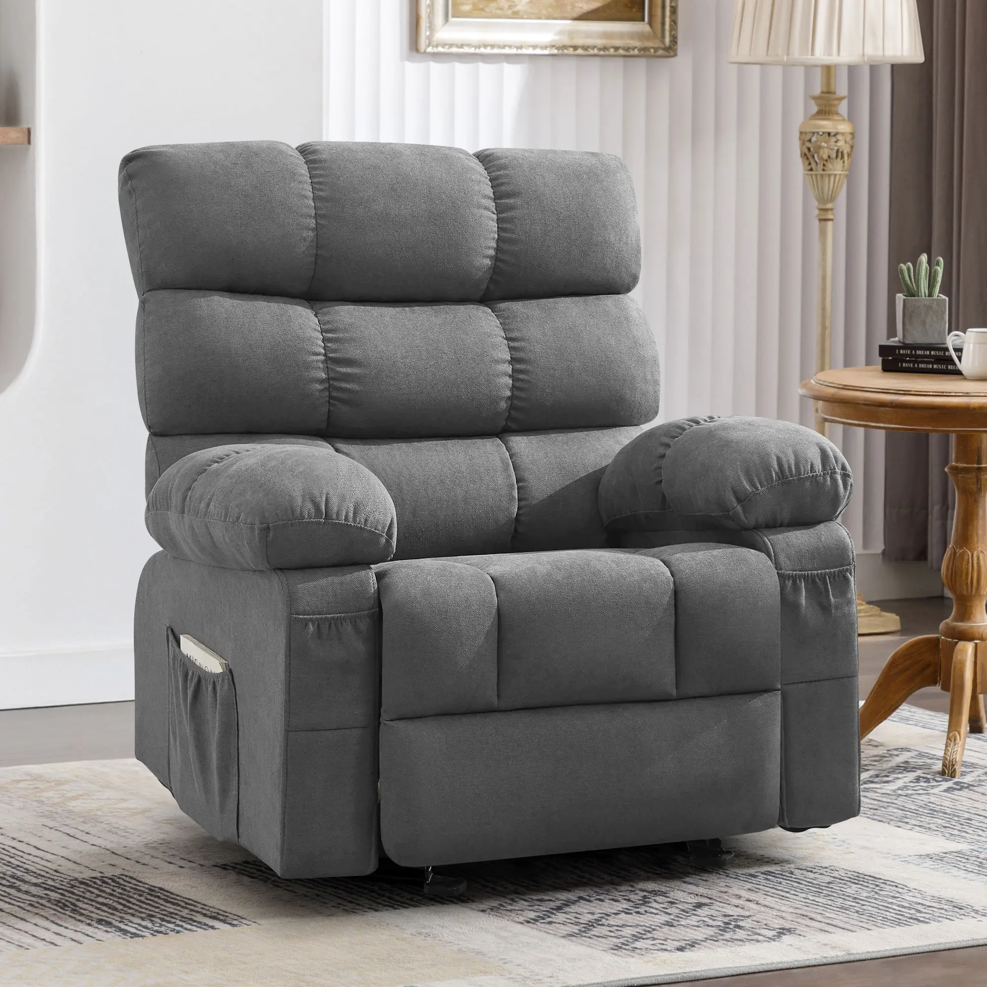 JONPONY Swivel Rocker Recliner Chair, Ergonomic Lounge Chair for Living Room,Small Spaces with Rocking Function,360° Swivel,Side Pocket,Gray