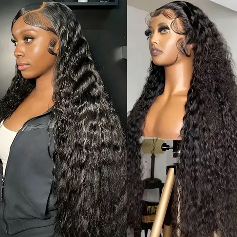 Lemoda 13x4 15A 210% Density 13x6 SKINLIKE Real HD Lace Water Wave Full Lace Frontal Wigs Deep Wave Virgin Human Hair Invisible 0.1mm Ultra-thin Frayed Ends Wet and Wavy Lace Front Wig Tiny Knots