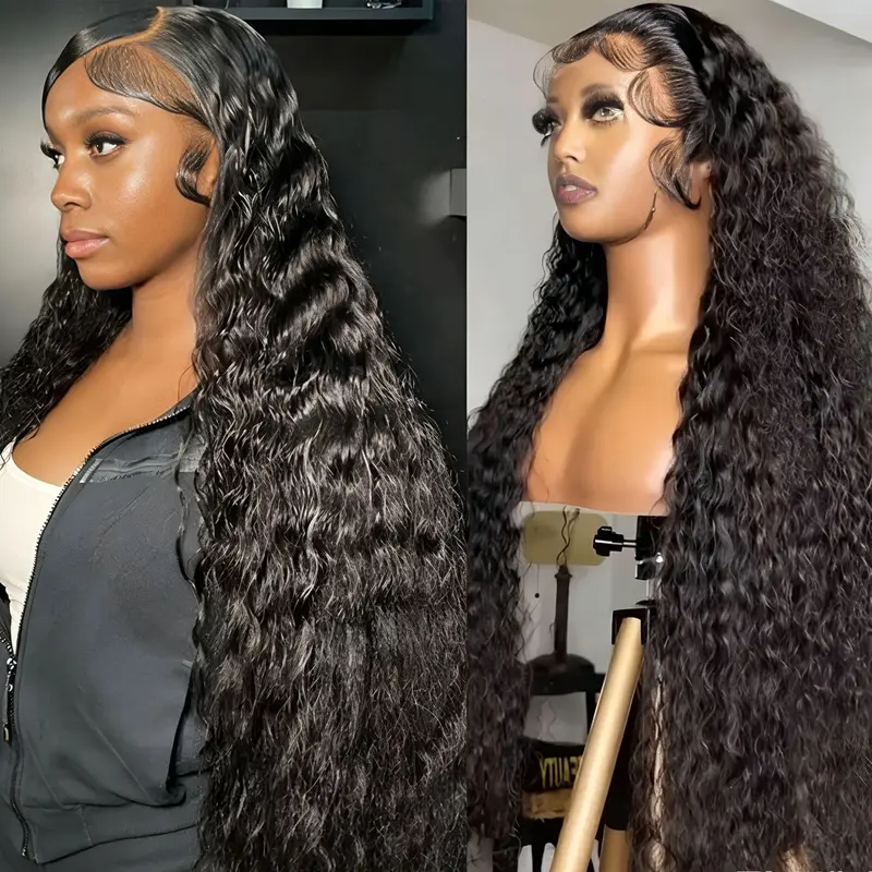 Lemoda 13x4 15A 210% Density 13x6 SKINLIKE Real HD Lace Water Wave Full Lace Frontal Wigs Deep Wave Virgin Human Hair Invisible 0.1mm Ultra-thin Frayed Ends Wet and Wavy Lace Front Wig Tiny Knots