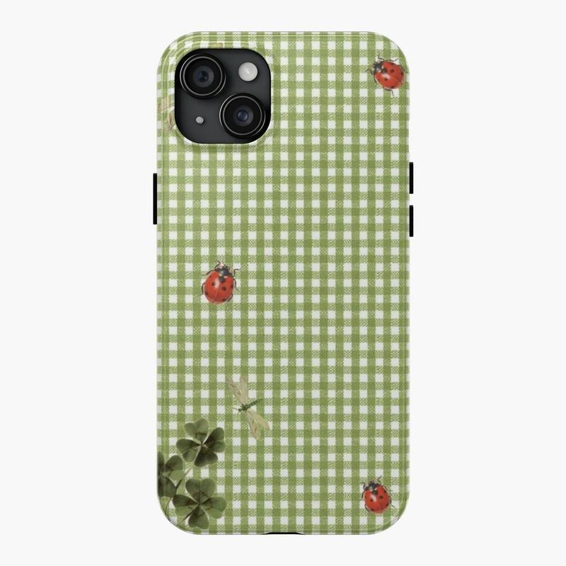 Vintage Ladybug Pattern Phone Case – Cute Polka Dot & Floral Design for iPhone.