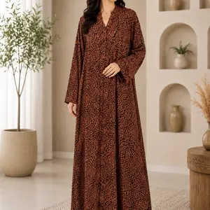 Brown Printed Open Abaya - Elegant, Modest Women's Wear for Daily Occasions