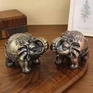 Cute Elephant Ashtrayer European Style Rainbow Body Alloy Material Suitable for Theme Cafes/b&bs/patio Use Decorative Sculptures Heavy Metal Figurine