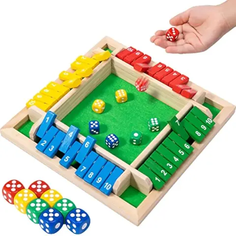 Environmentally Friendly Wooden Shut The Box Dice Game - 2-4 Players, 8 Dices, Felt Surface, 6+ Ages (6–8 Years Included), Math Fun Board Game, Gift Ideas for Kids, Classroom & Home Use