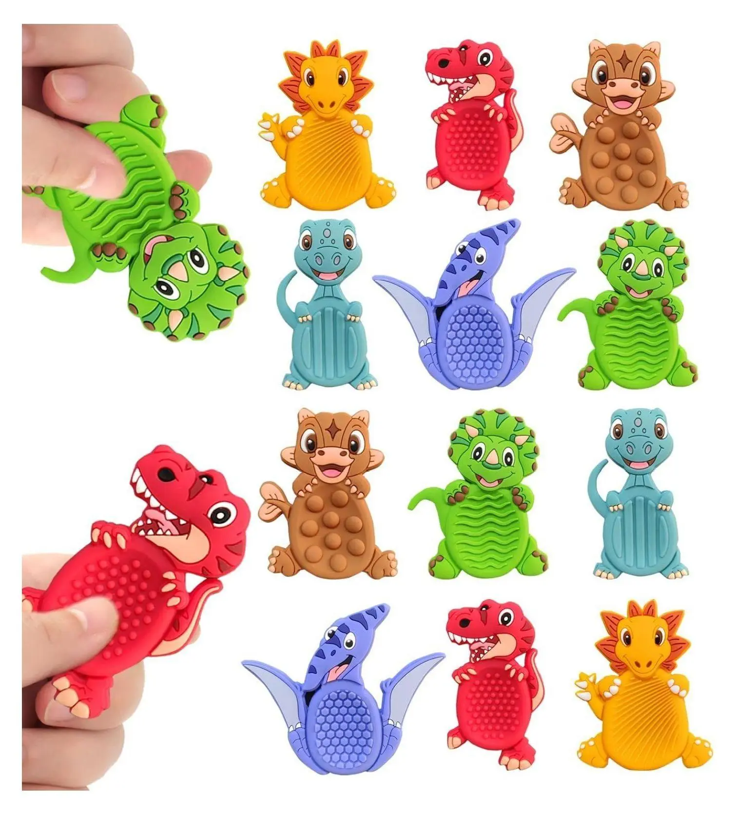 12-Pack Unisex Dinosaur Sensory Fidget Toys - Autism Calming Sensory Play Tools for Kids - Classroom Prizes, Valentine's Gifts for Stress Relief
