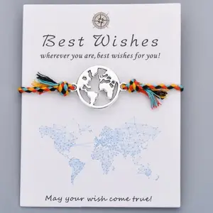 Braided Rope Globe Map Earth Bracelets Friendship Gift For Travelers Best Wishes Stockting stuffer Encouragement