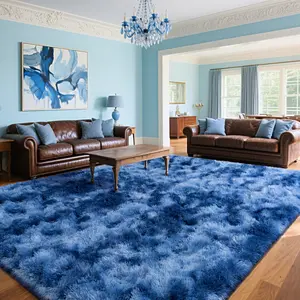 AAFKK Soft Shag Rugs For Bedroom, Tie-dye Blue Fluffy Shaggy Rugs For Living Room Nursery, Luxury Modern Plush Carpet Girls Boys Kids Room Dorm Indoor Home Decor, Upgrade Non-Slip