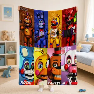 FNAF Security Breach Flannel Blanket – Five Nights Horror Game Fleece Throw Blanket, Soft Cozy AC Blanket for Couch & Bed, Freddy Bonnie Foxy Plush Blanket Gift for Gamers & Kids