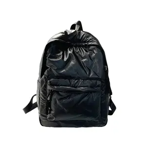2026  Latest  New Fashion Classic College Style Black Polyamide Backpack with Textured Pattern & Zipper Closure for Teens School Supplies